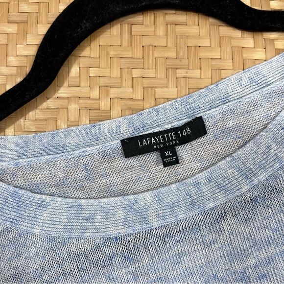 Lafayette 148 New York Blue Marled 100% linen boxy tee w/ pocket womens XL - Picture 2 of 6